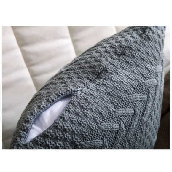 Dark Grey Textured Cozy Knit Chic Farmhouse Bohemian Trendy Throw Pillow Case - Picture 3 of 12